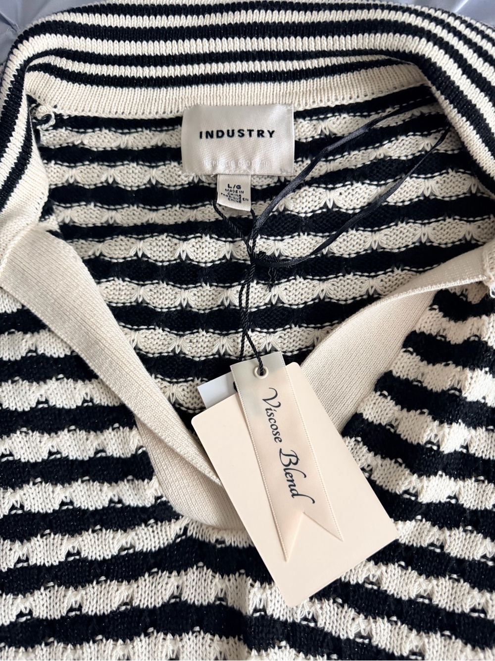 Industry Black and Cream Striped Long-Sleeve Knit Tee